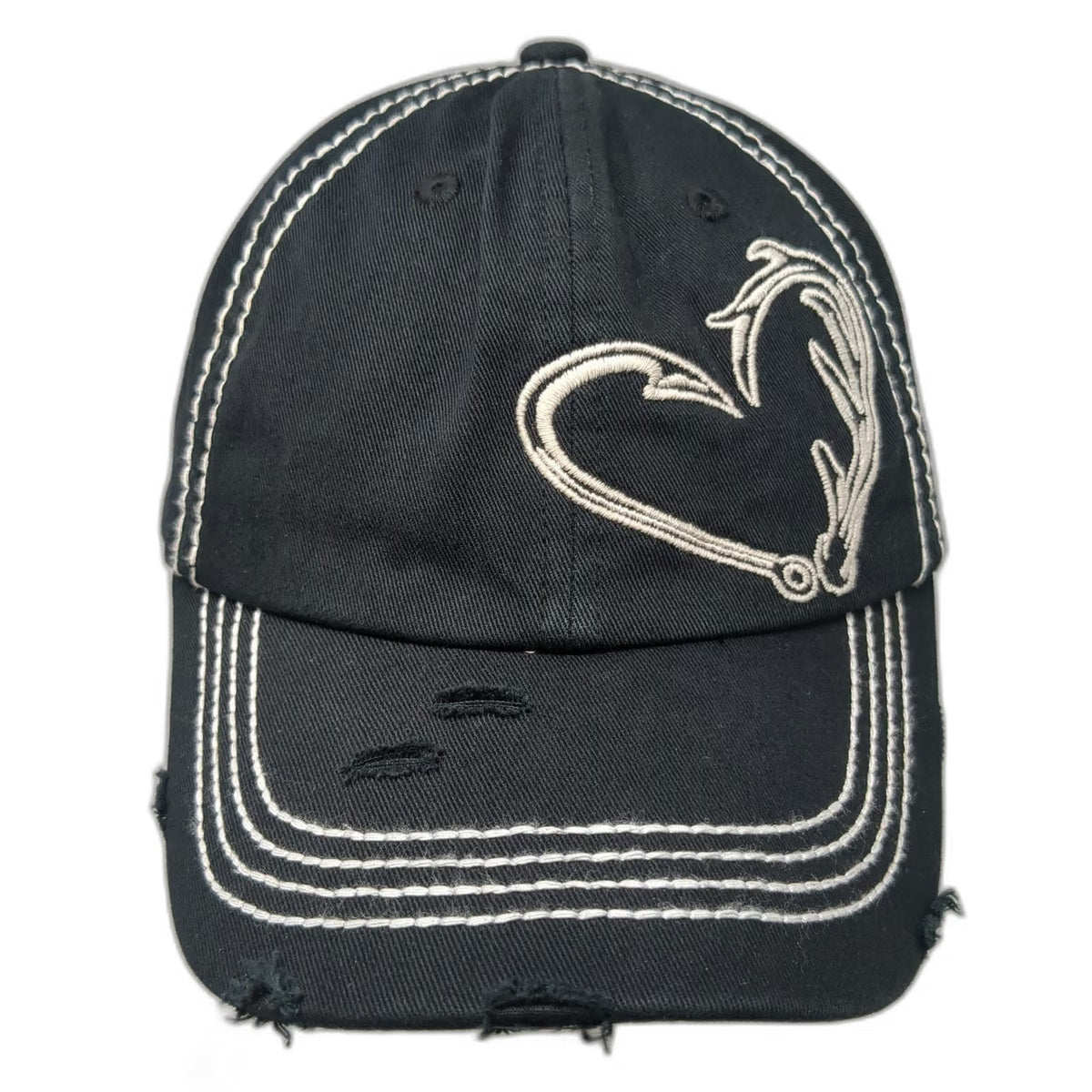 Cheekys Baseball Cap Black OSFM Hook Antler Heart Distressed Arrow Pattern Hat