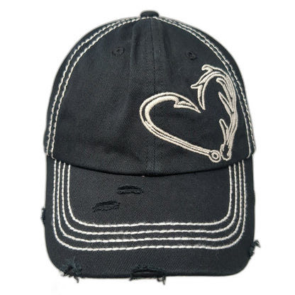 Cheekys Baseball Cap Black OSFM Hook Antler Heart Distressed Arrow Pattern Hat