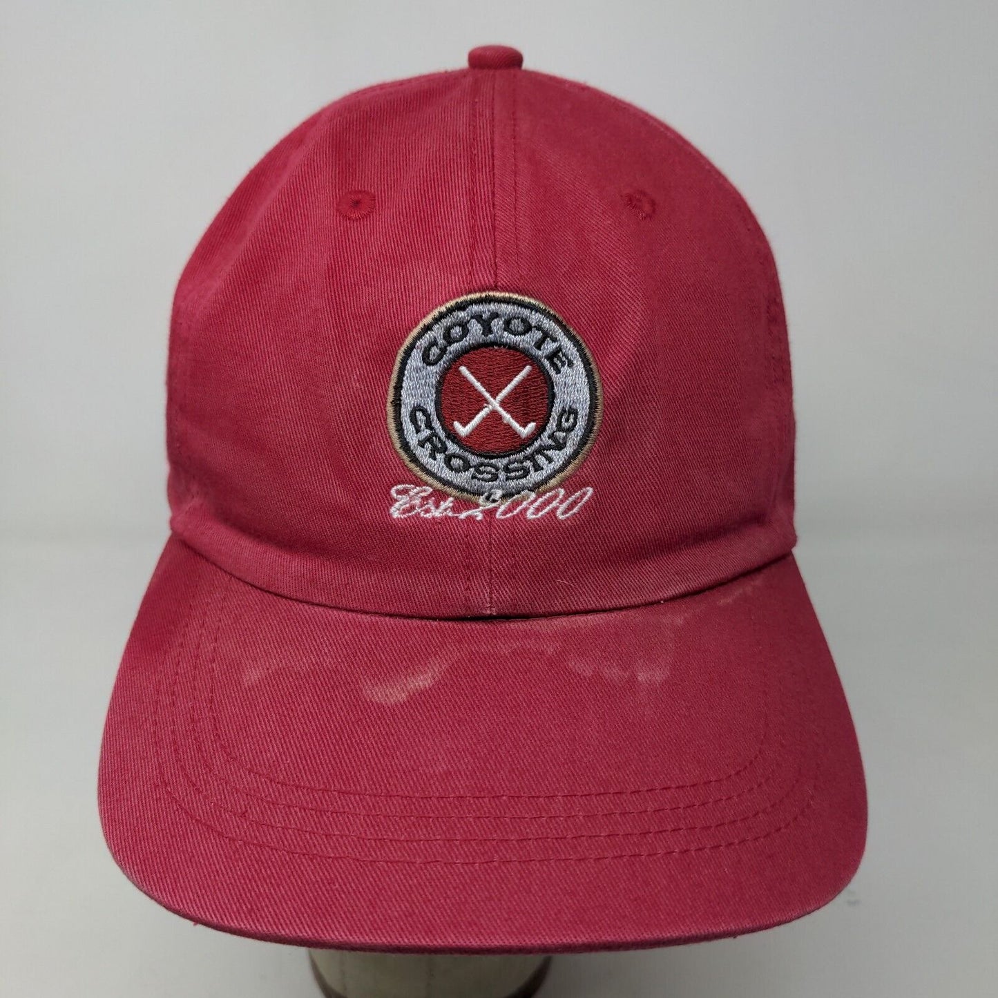 Ahead Men's Slideback Hat Red Adjustable Embroidered Coyote Crossing Golf Logo