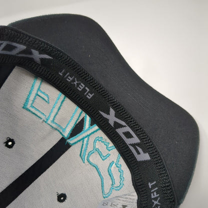 FOX Fitted Hat Black S/M Flexfit Lightweight Embroidered Vented Holes 6 Panel