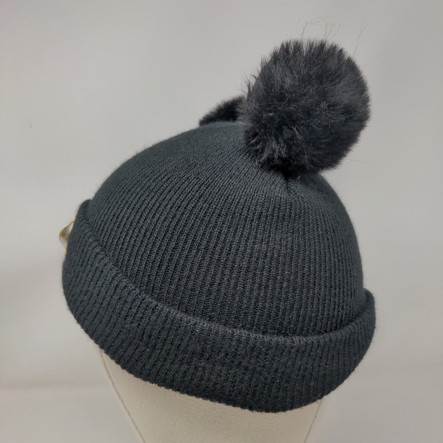 Moonlight Ride on The Wave 15 Beanie Hat Black One Size Knitted Pom Pom Fleece