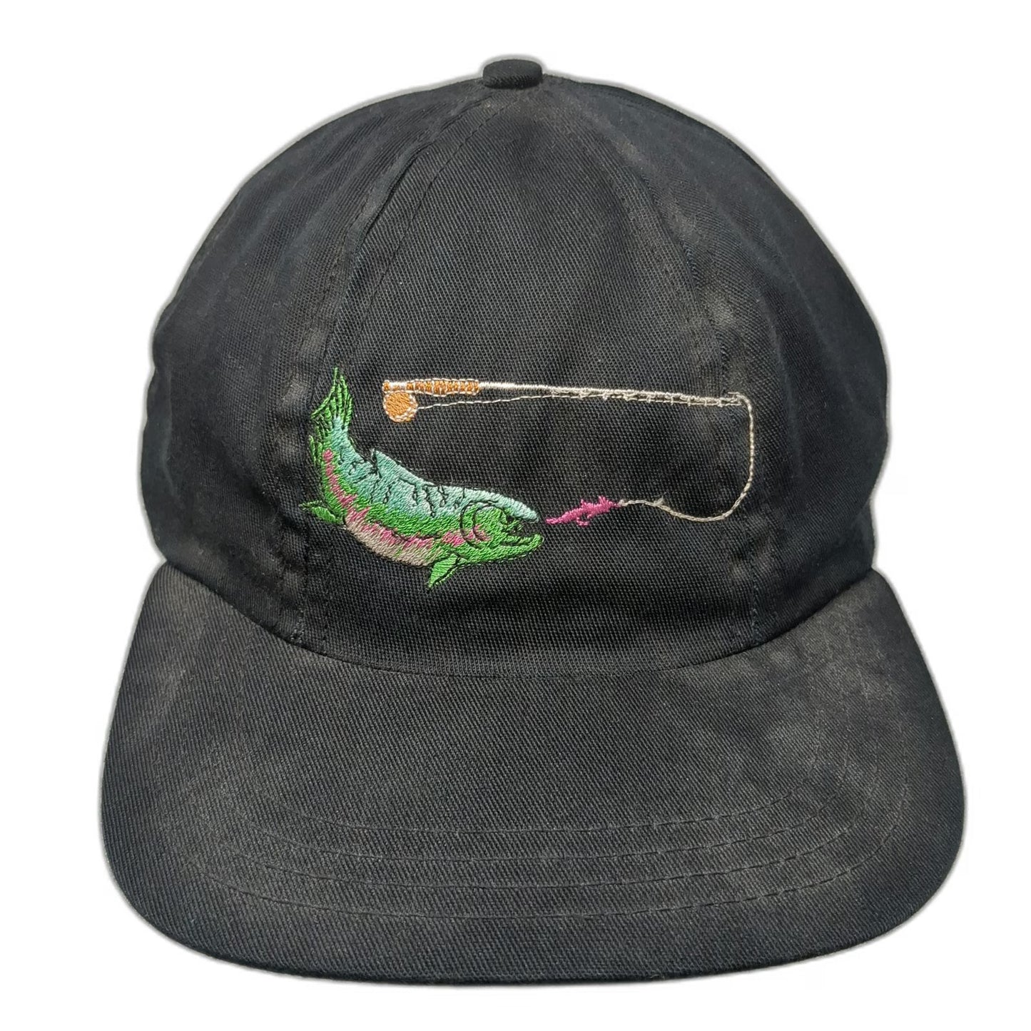 Baseball Cap Black Vintage Trout Fly Fishing Embroidered Made in USA Hat