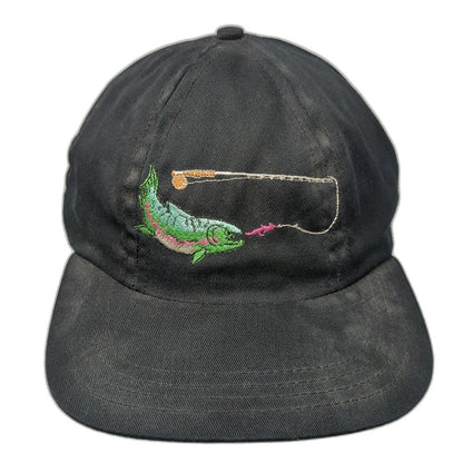 Baseball Cap Black Vintage Trout Fly Fishing Embroidered Made in USA Hat