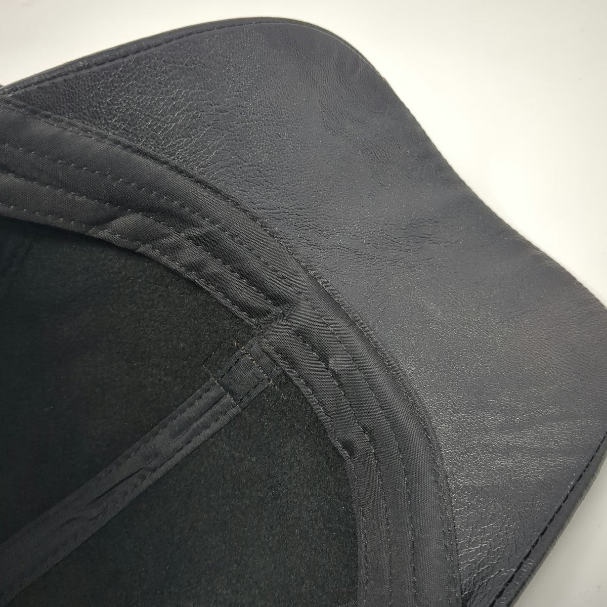 Zleevo Baseball Cap Black One Size PU Leather Brown Stitching Slideback Hat