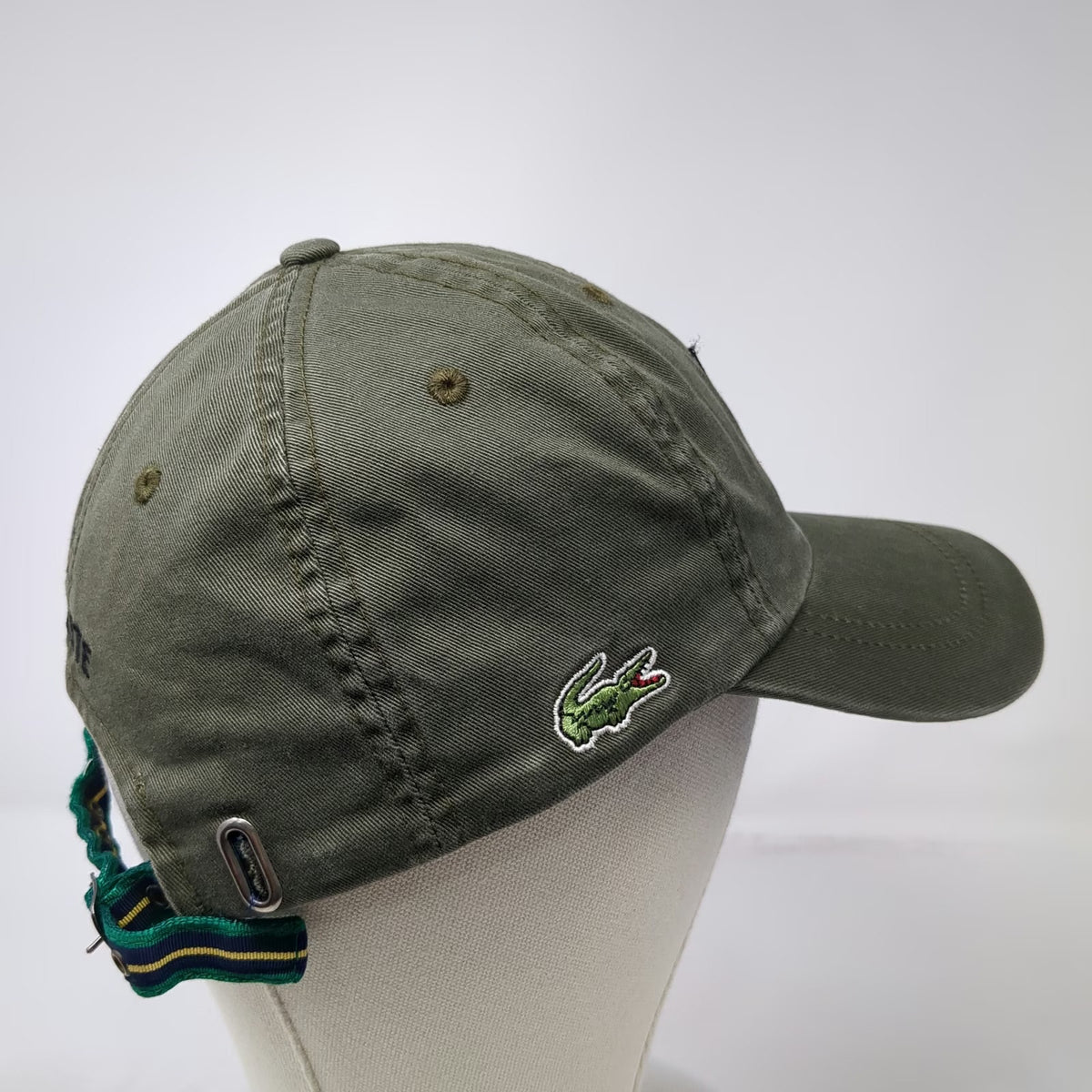Lacoste Baseball Cap Green One Size Embroidered Letter L Striped Slideback Hat
