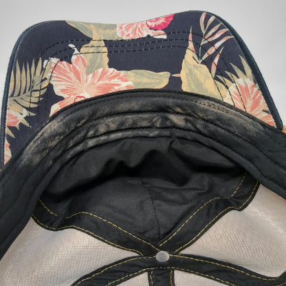 Roxy 5 Panel Black Beige Pink Green Hat One Size Straw Woven Floral Strapback