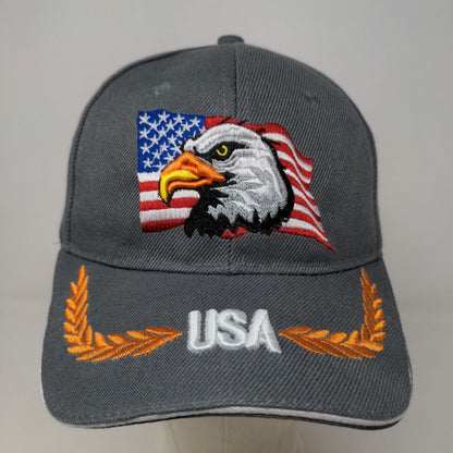 Unbranded Men's Strapback Hat Gray Adjustable Embroidered USA Eagle Patriotic