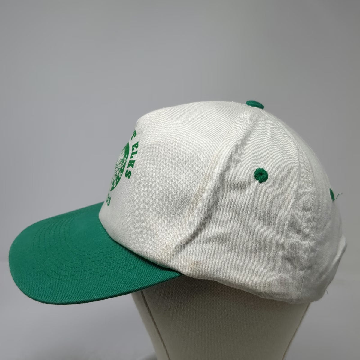 T.I. 5 Panel White Green One Size Snapback Hat Carteret Elks Lodge 2235 BPOE