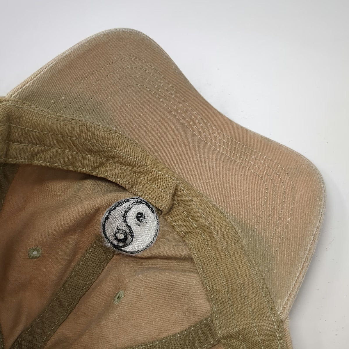 Baseball Cap Beige One Size Yin Yang Graphic Slideback Distressed Cotton Hat