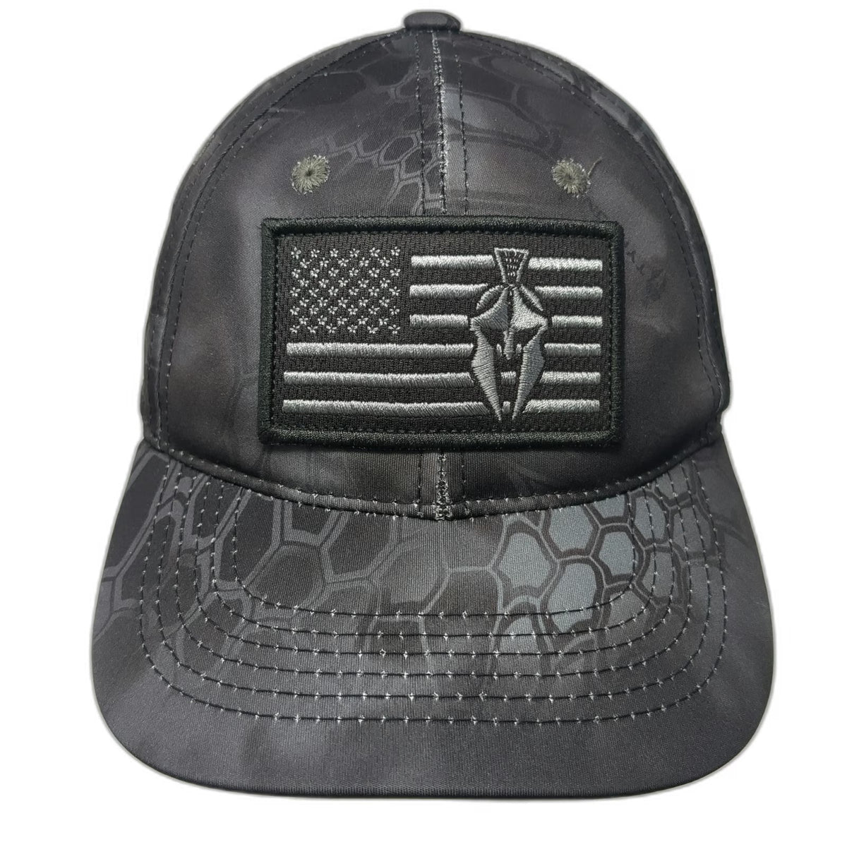 Kryptek Baseball Cap Black OSFM Spartan Helmet American Flag Camo Strapback Hat