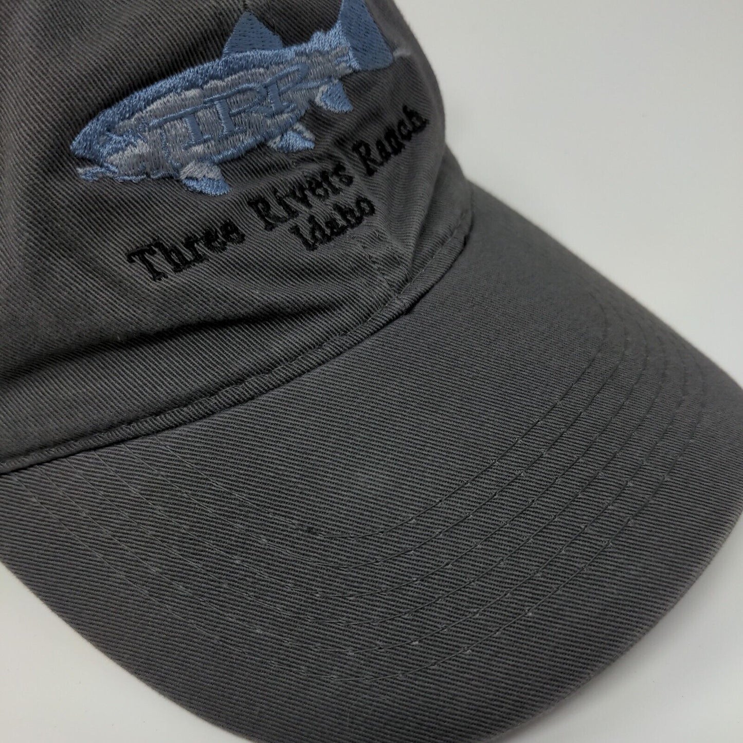 Three Rivers Ranch Idaho Strapback Trucker Hat Gray OSFM Mesh Back