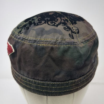 Roxy Army Cap Green Camo One Size Hat Distressed Crest Velvet Floral Heart
