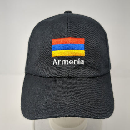 Armenia Strapback Hat Black One Size Adjustable Embroidered Patriotic 6 Panel