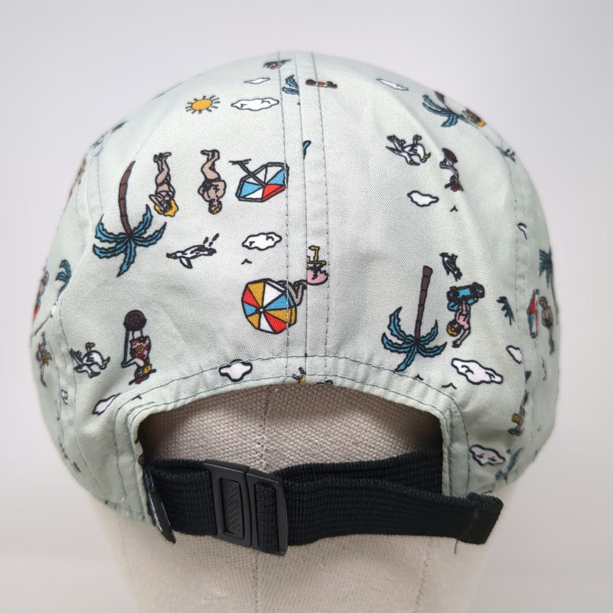 Vans 5 Panel Green Hat One Size Beach Print Palm Tree Strapback Logo Patch