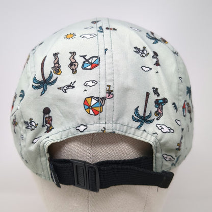 Vans 5 Panel Green Hat One Size Beach Print Palm Tree Strapback Logo Patch
