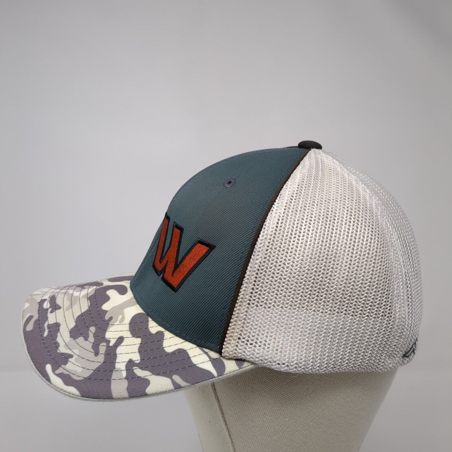 RW Fitted Mesh Back Trucker Hat Camo L-XL Flexfit Pacific Headwear