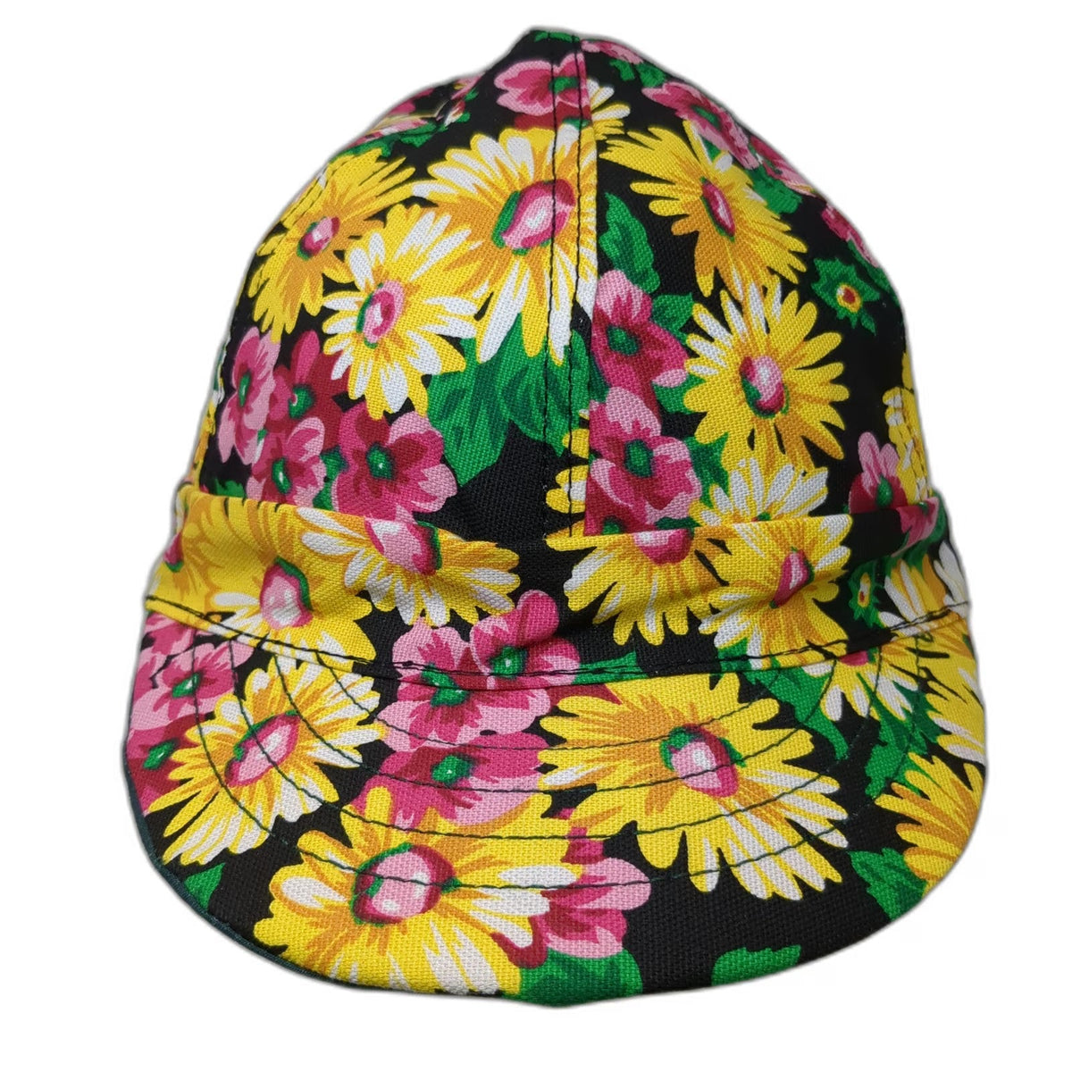 Kromer Baseball Cap Black Yellow Floral Print Hat Fitted 7 3/8 Made In USA