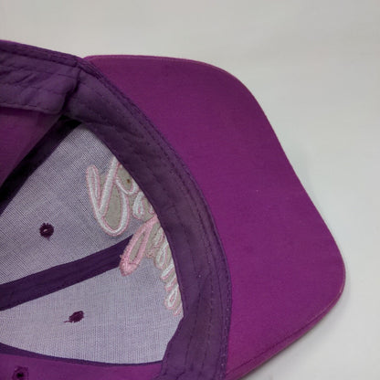 Believe Strapback Hat Purple OSFM Embroidered Pink Ribbon 6 Panel