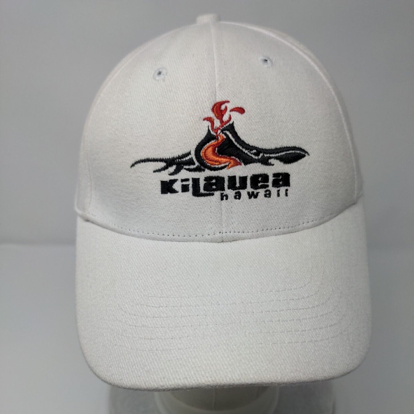 Kilauea Hawaii Strapback Hat White One Size Embroidered Hawaiian Headwear