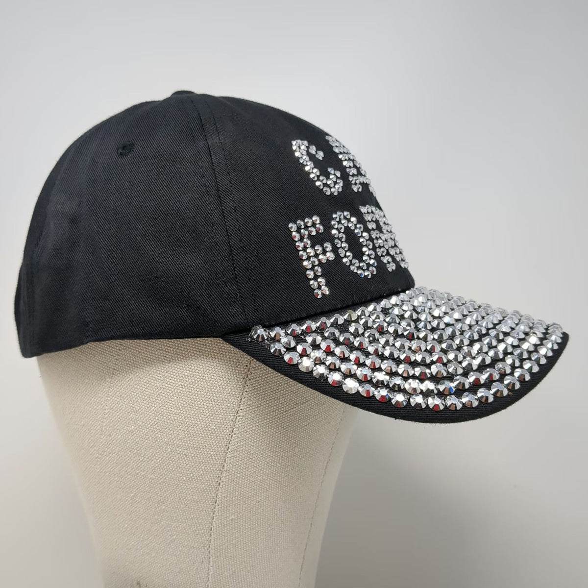 Black Baseball Cap One Size Rhinestone California Studded Brim Hat Strapback