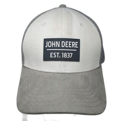 John Deere Trucker Hat Gray One Size Mesh Back Snapback Suede Brim Logo Patch