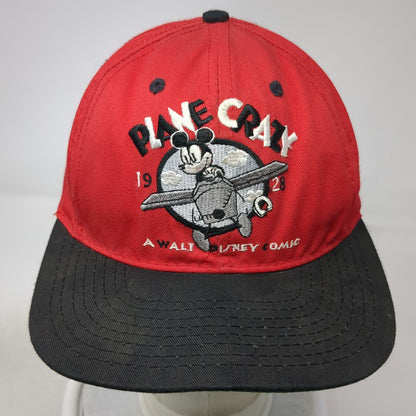 Disney Store Snapback Red Mickey Mouse Plane Crazy Comic Hat USA Vintage