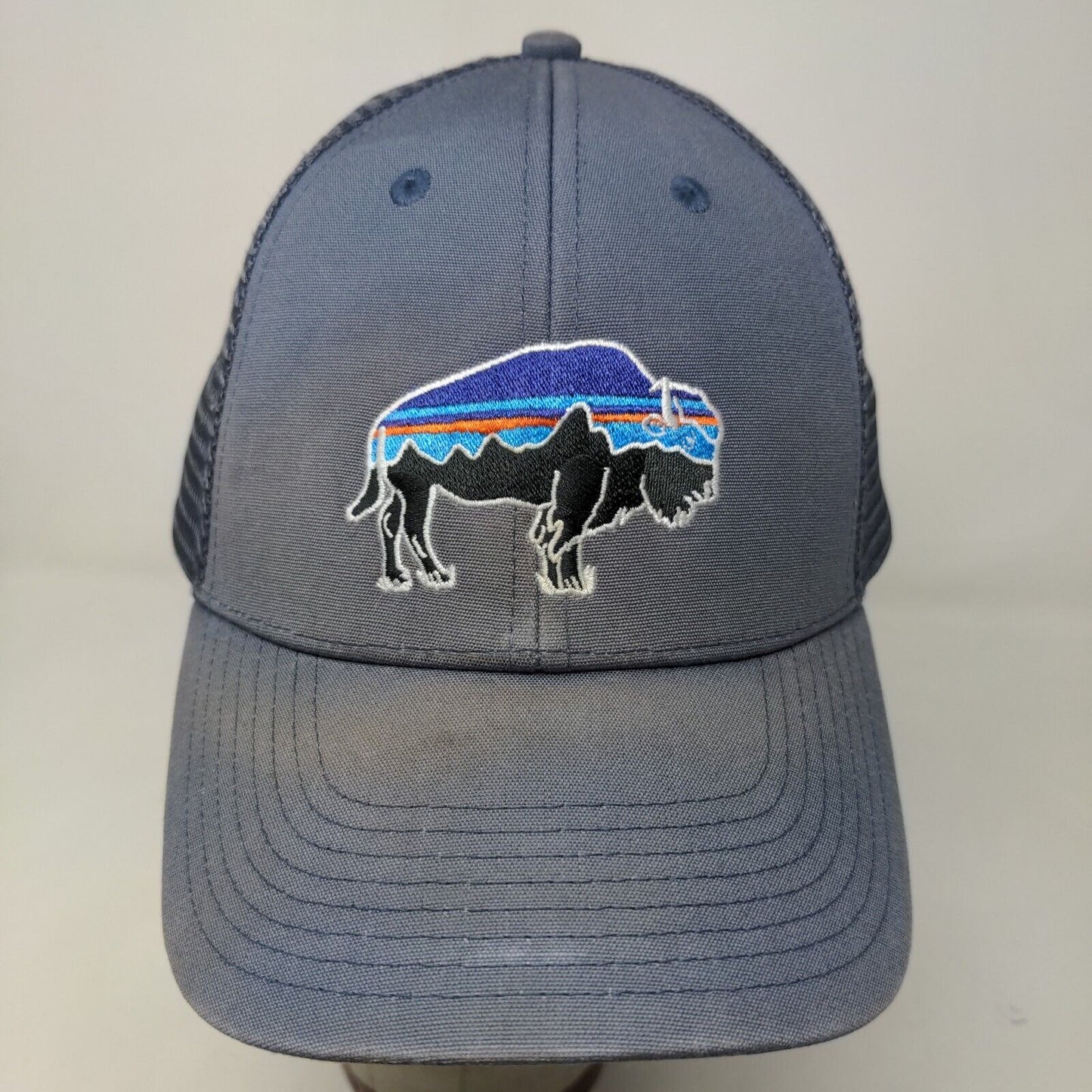 Patagonia Men's Snapback Mesh Back Hat Blue Embroidered Buffalo Logo