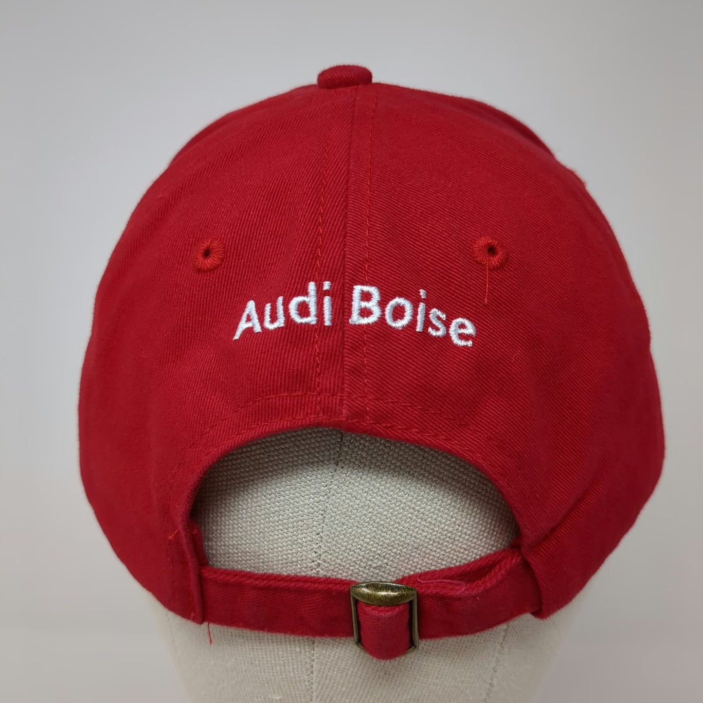 Cap America Red White One Size Audi Boise Rings Logo Embroidered Slideback Hat