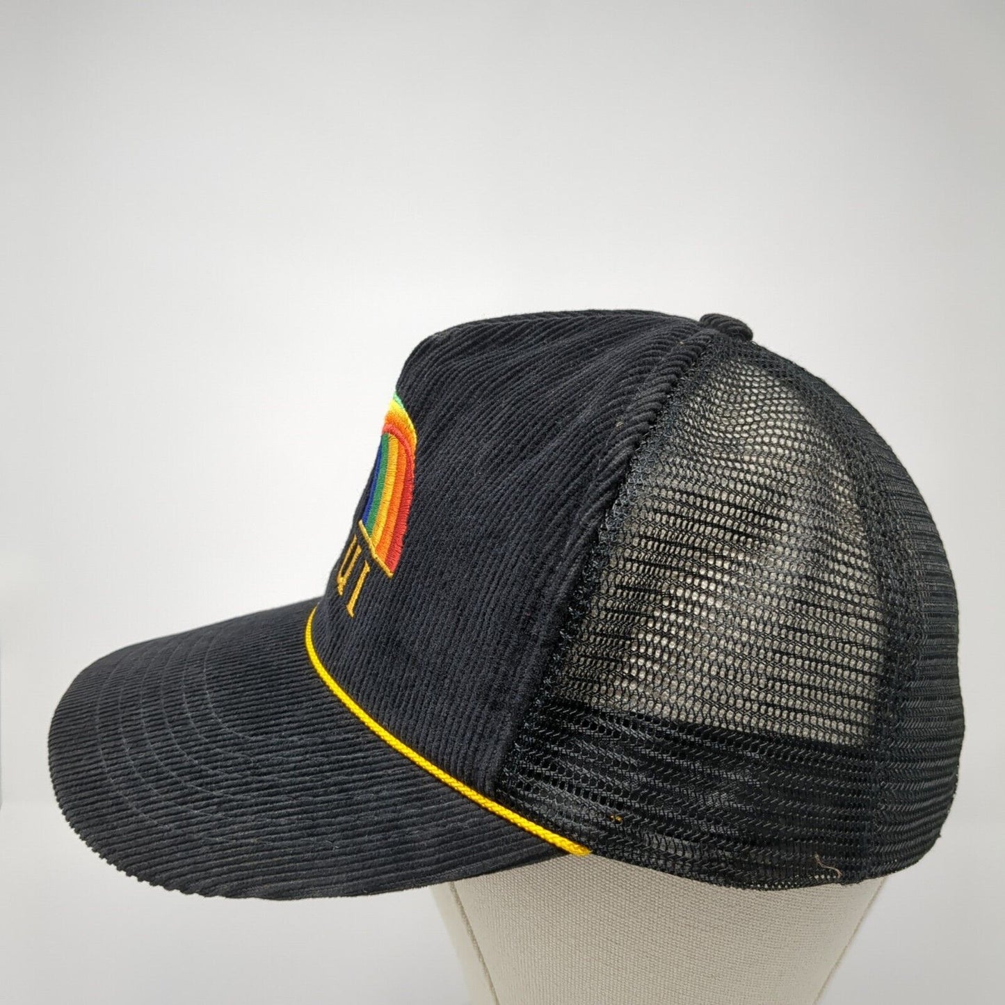 MAUI Snapback Trucker Hat Black OS Adjustable Embroidered Rainbow Mesh Back Rope