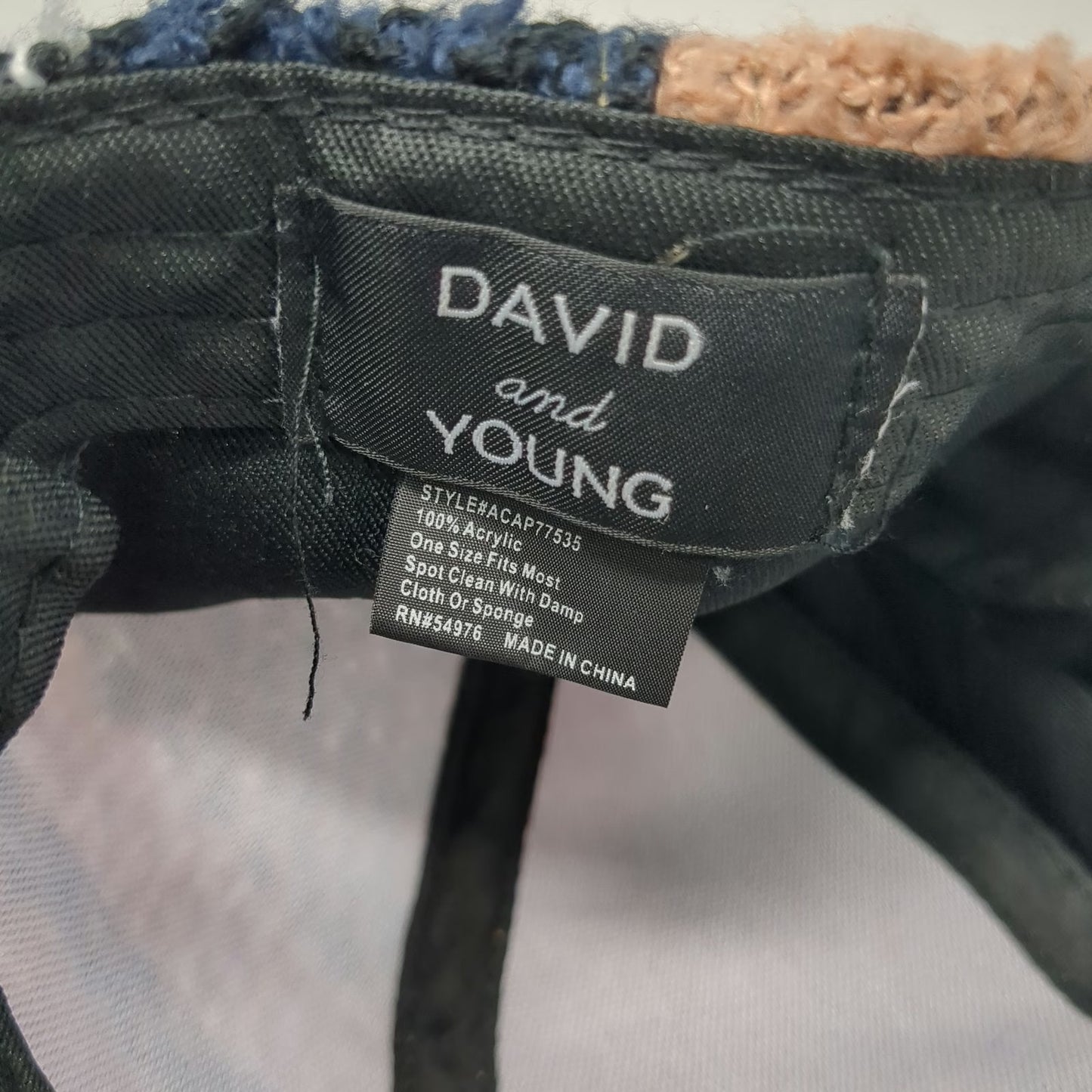 David and Young Baseball Cap Beige Blue White Yellow One Size Bouclé Plaid Hat
