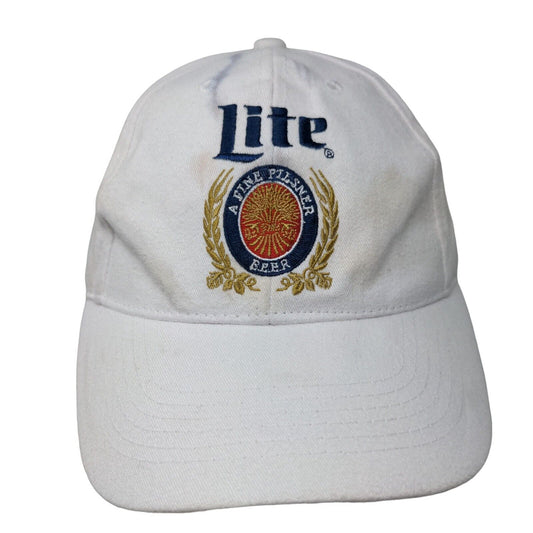 Miller Lite A Fine Pilsner Beer Snapback Hat White One Size Embroidered