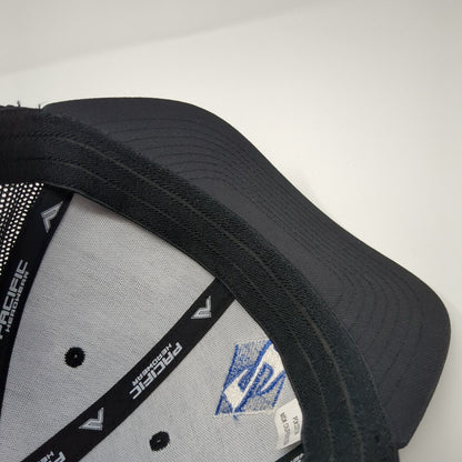 Pacific Headwear Fitted Mesh Back Trucker Hat Black 6 7/8-7 3/8 Logo