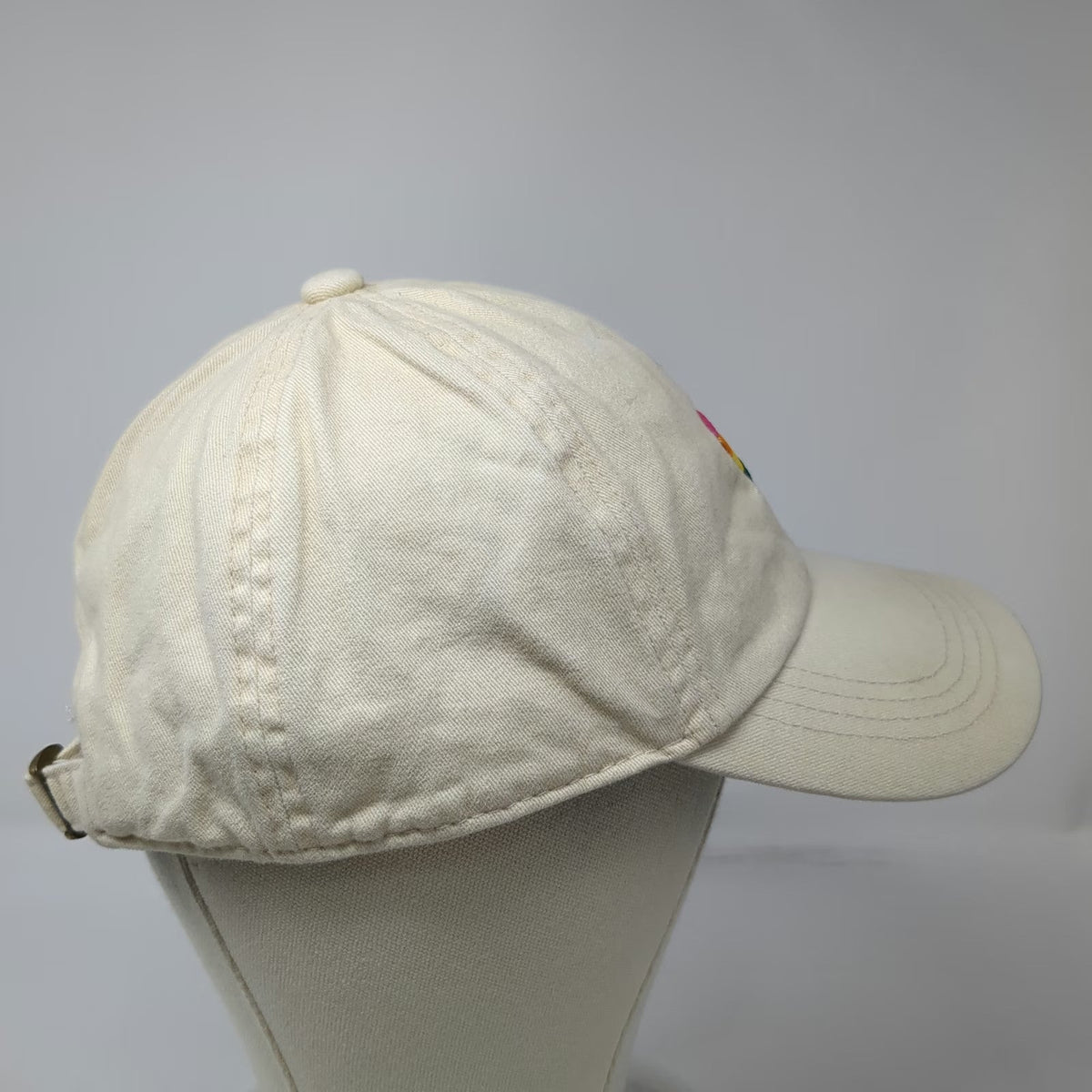 Beige Baseball Cap One Size Rainbow Heart Embroidery Slideback Hat Pink Blue