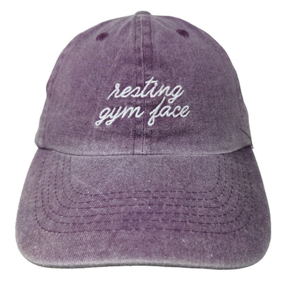 Resting Gym Face Strapback Hat Purple OSFA Adjustable Embroidered Vented Holes