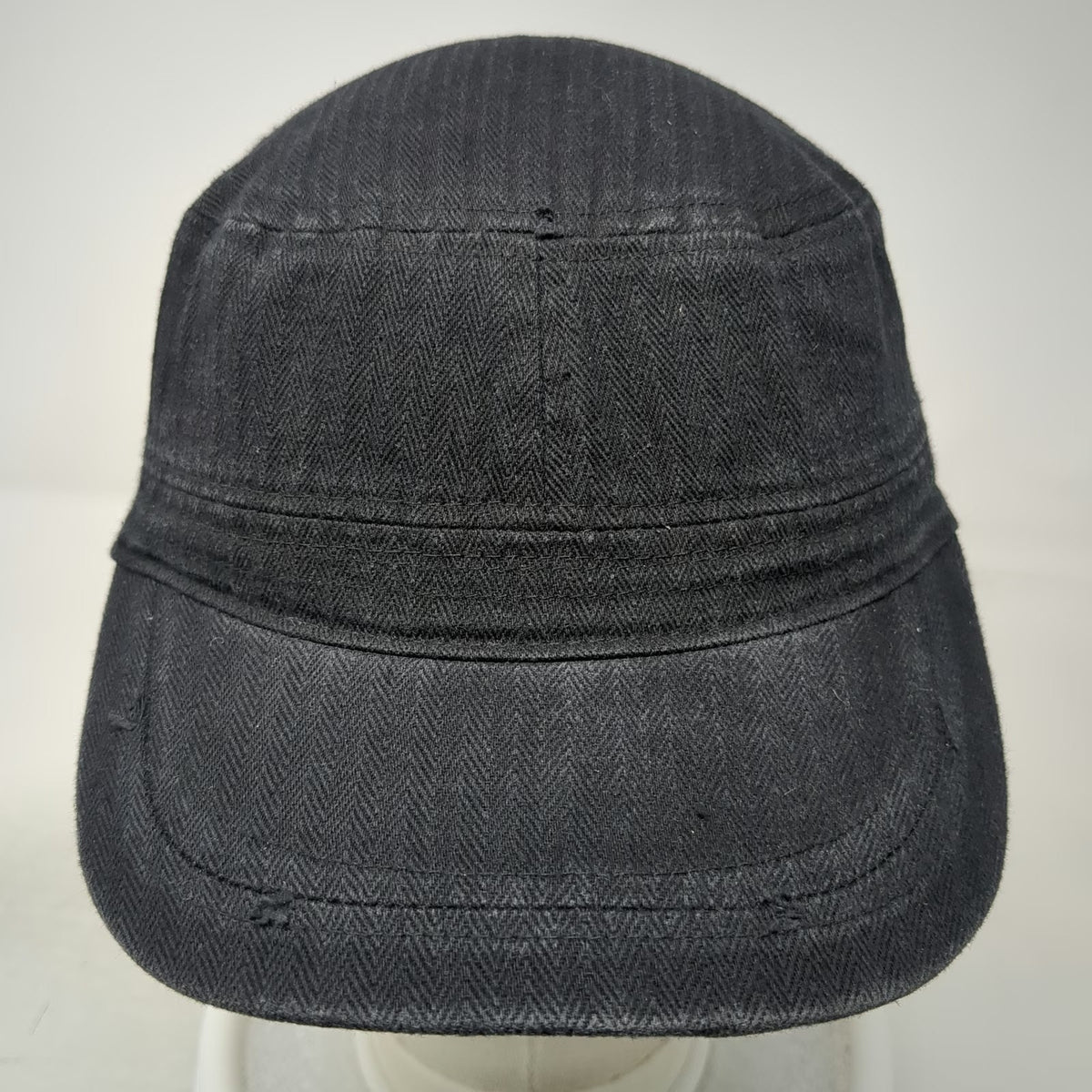 David and Young Army Cap Black One Size Herringbone Cotton Strapback Hat Cadet