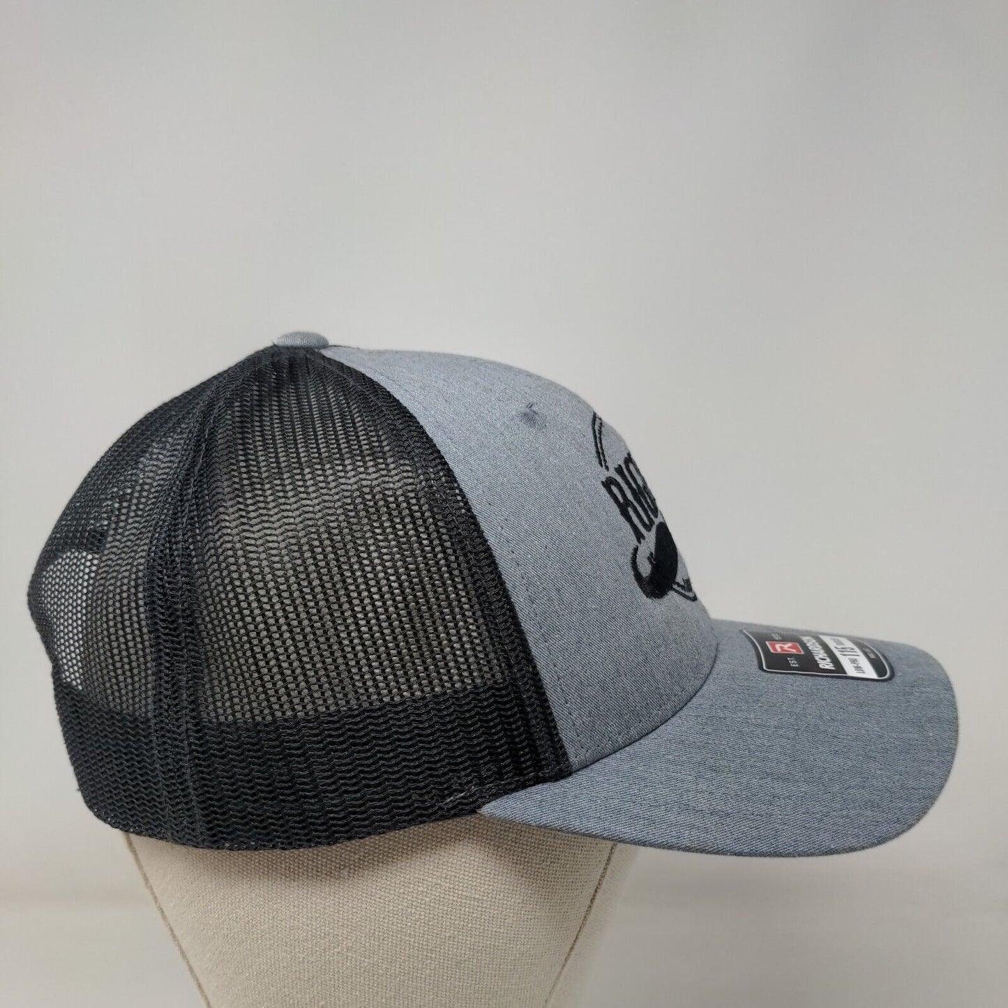 Rigby's Barber Shop Snapback Mesh Back Trucker Hat Gray M-L Embroidered