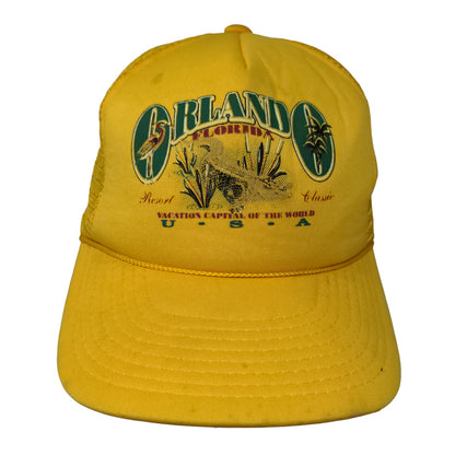Orlando Florida Men's Snapback Mesh Back Trucker Hat Yellow Adjustable Vintage