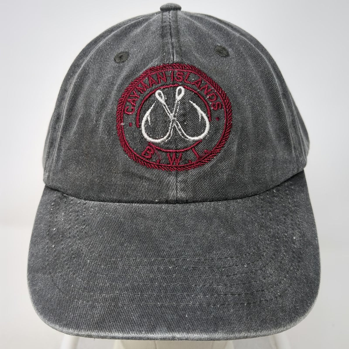 DK Embroidery Baseball Cap Gray One Size Cayman Islands Fishing Hooks BWI Hat