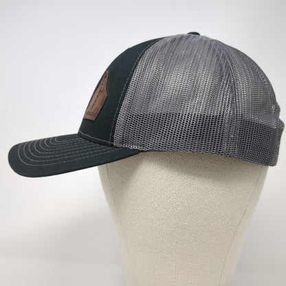 Richardson Trucker Hat Black OSFM Leather Patch Lazy Ranch Gray Mesh Snapback