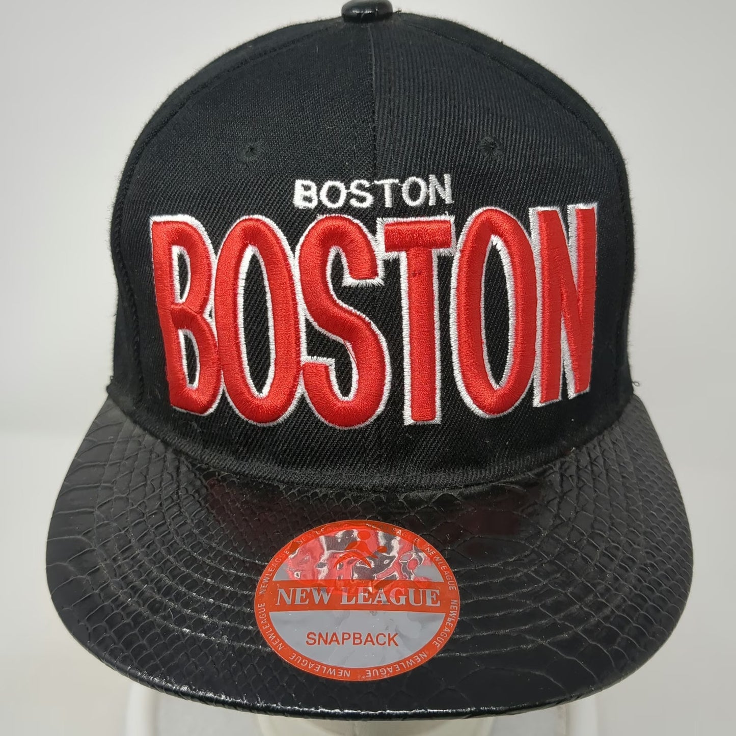 New League Boston Snapback Black One Size Faux Snakeskin Brim Underbrim Hat