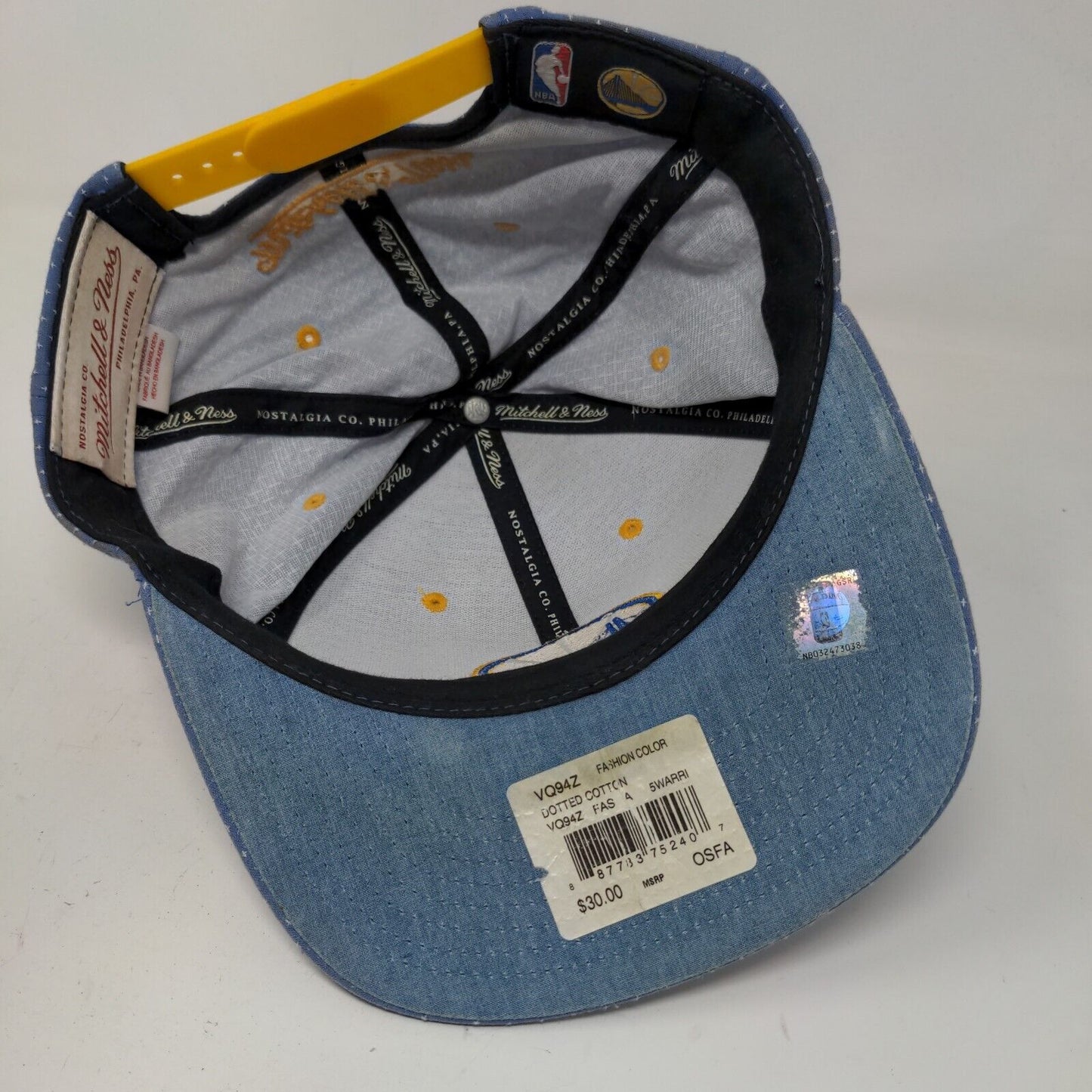 Mitchell & Ness Men's Snapback Hat Blue Polka Dots OSFA Golden State Warriors