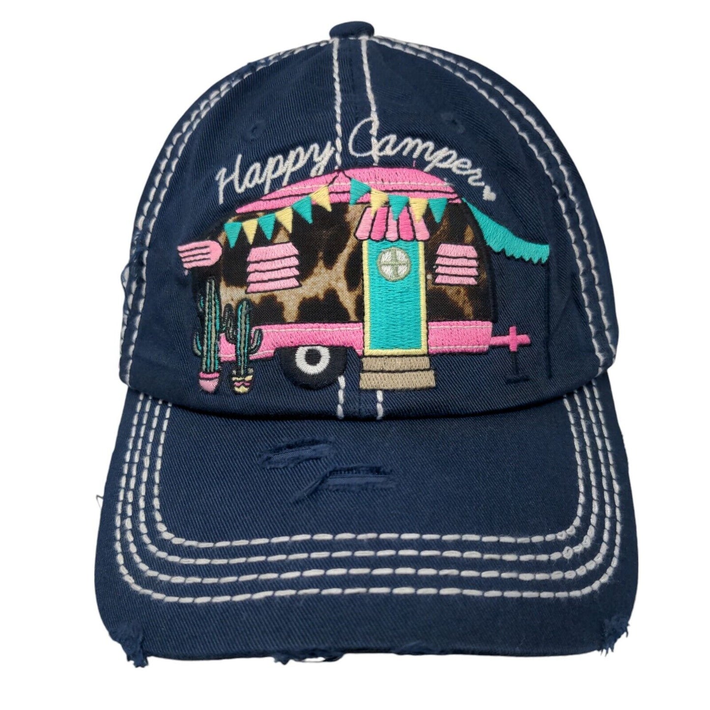 Happy Camper Strapback Hat Blue One Size KB ETHOS Vintage Distressed