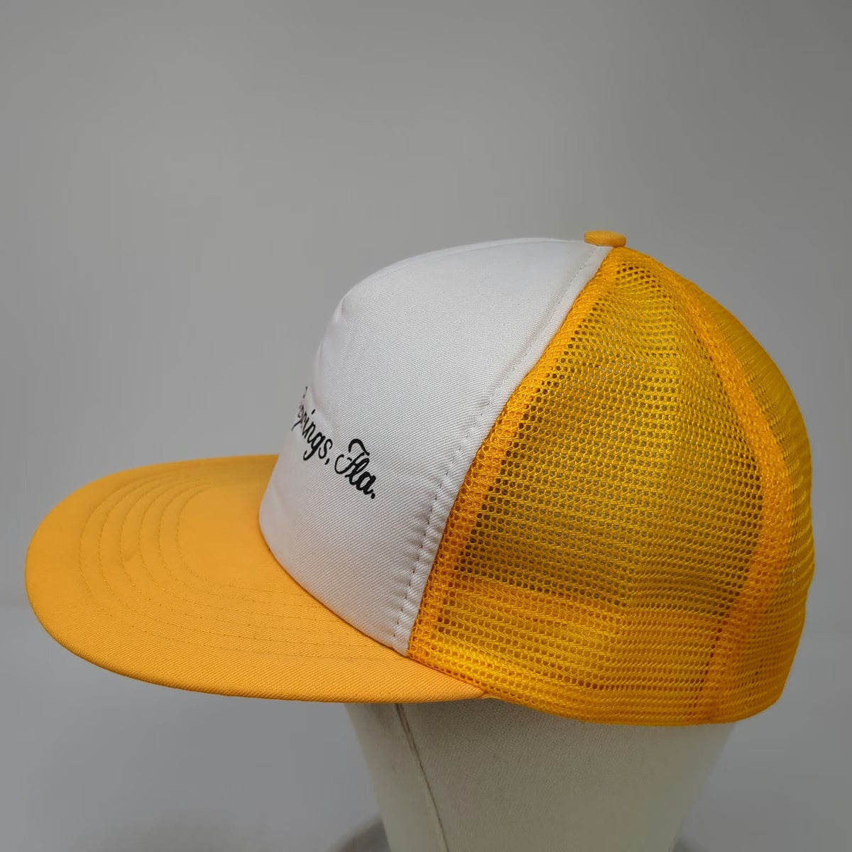 Marsco Trucker Hat Yellow OSFM Tarpon Springs Fla Script Mesh Snapback Florida