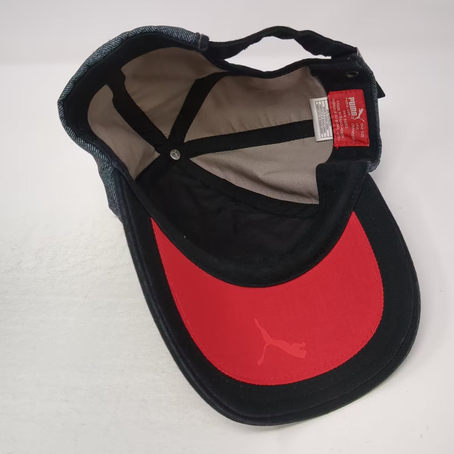 Puma Ferrari Black Gray Baseball Cap Hat OS Adjustable Shield Logo Red Brim