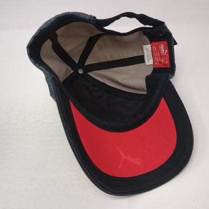 Puma Ferrari Black Gray Baseball Cap Hat OS Adjustable Shield Logo Red Brim