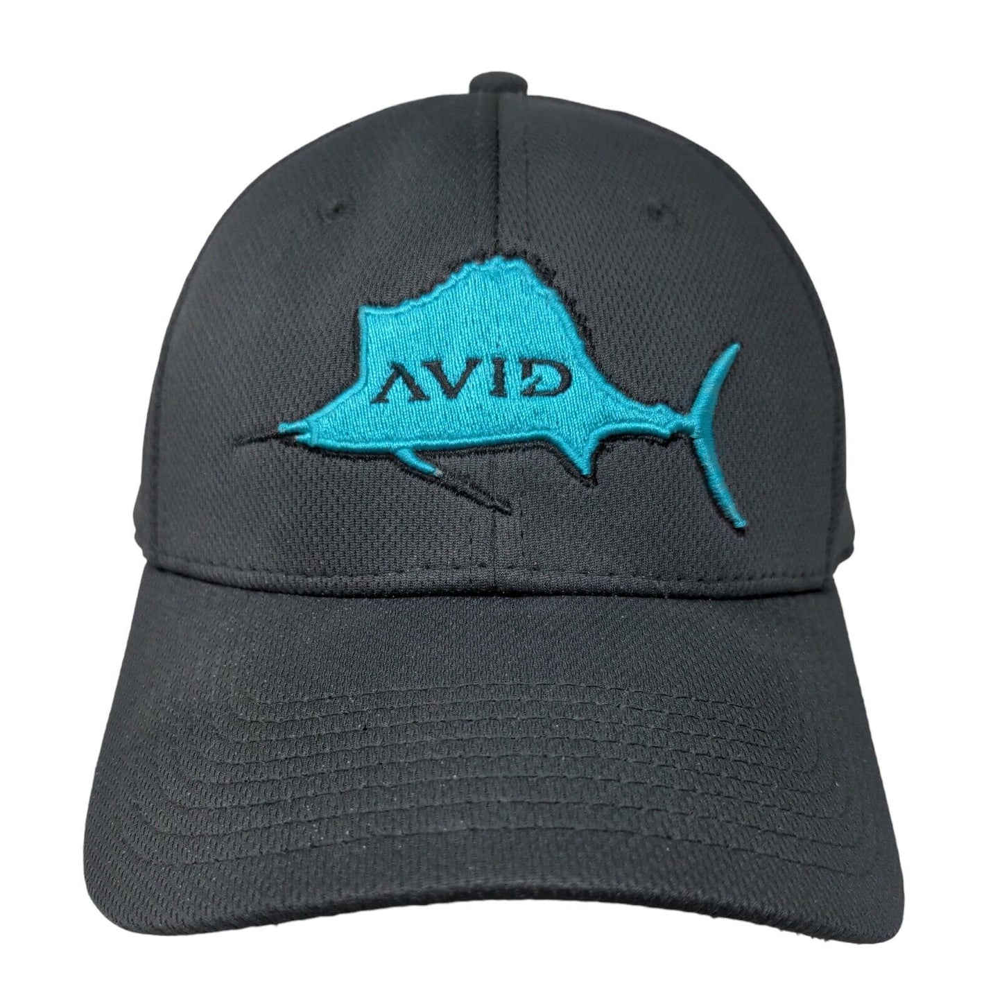 Avid Fish Fitted Hat Black L/XL Embroidered Pukka Vent Holes Outdoor