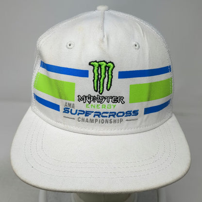 Monster Energy AMA Supercross Championship White Trucker Hat One Size Mesh Blue