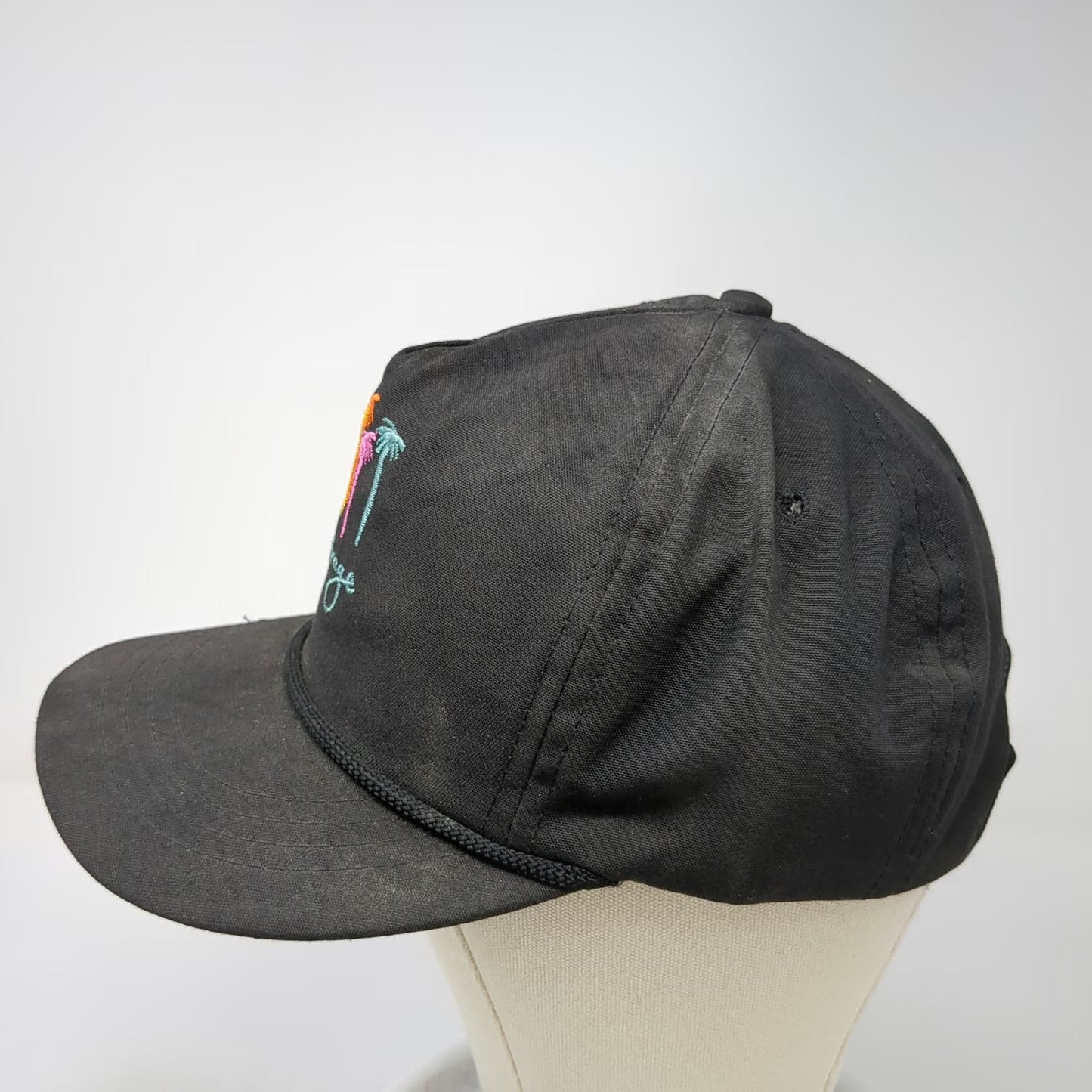 Cali-fame 5 Panel Black One Size Hat Rope Brim Green Underbrim Palm Trees Mirage