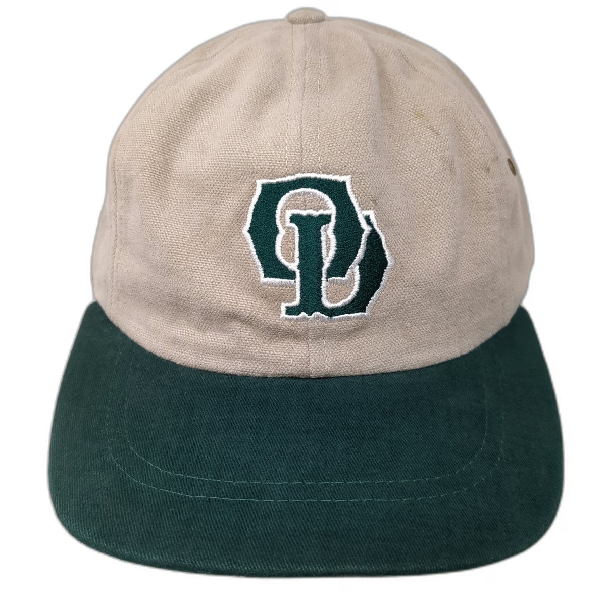 Ibis Headwear Snapback Hat Beige Green One Size Made in USA Two Tone LD Logo