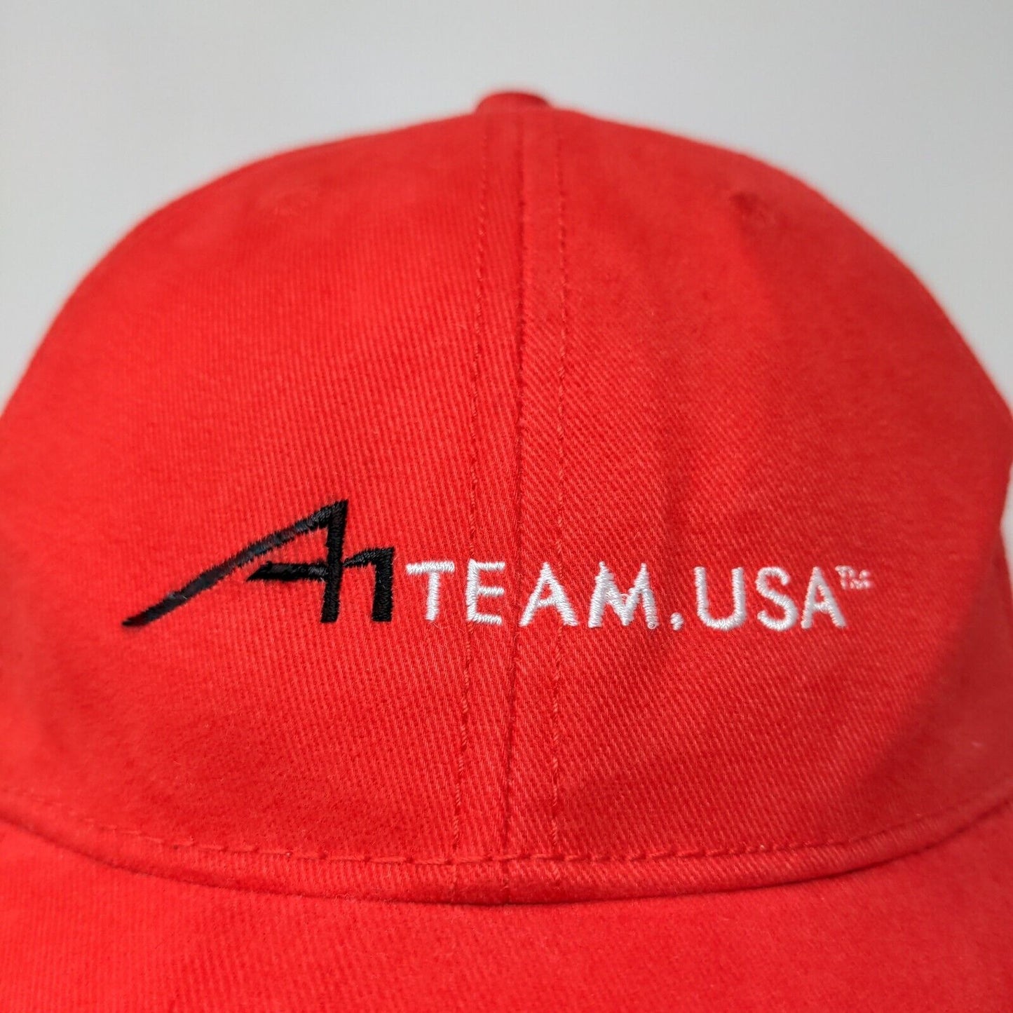 A Team USA TV Men's Strapback Hat Red Embroidered Logo Adjustable